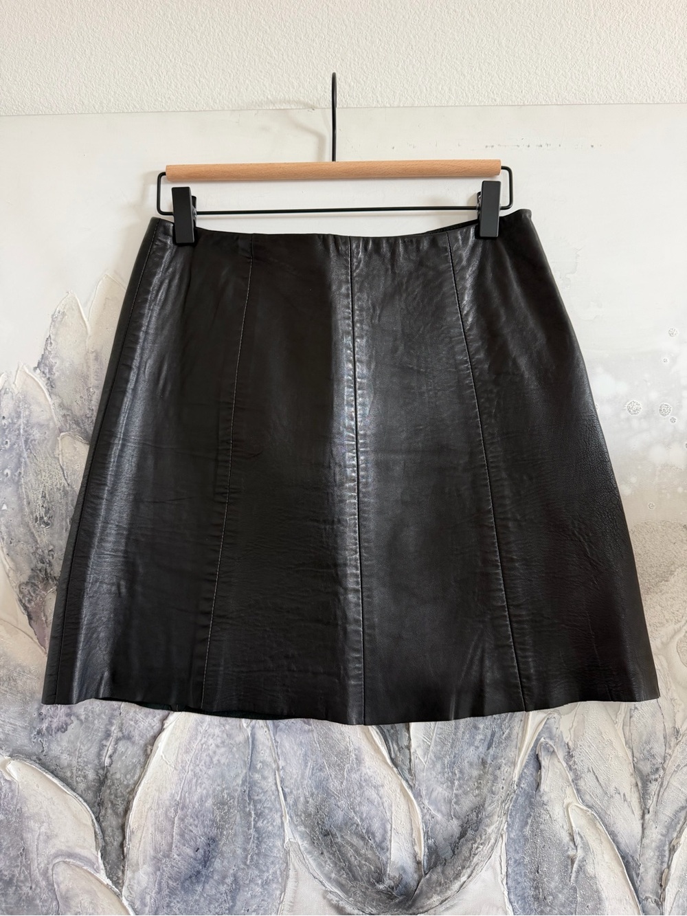Club Monaco Black Leather A-Line Mini Skirt